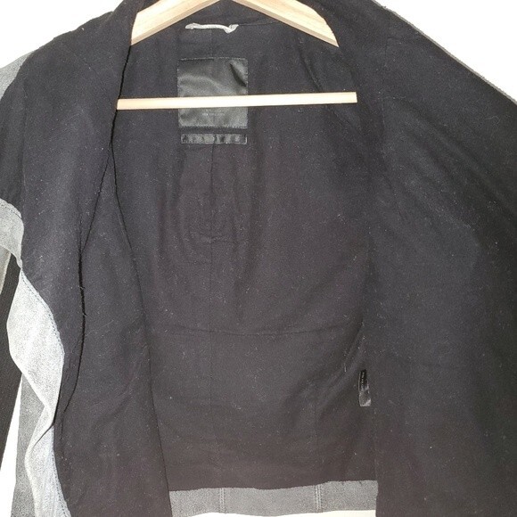 VEDA NYC Gray Black Suede Leather Funnel Neck Crop Jacket Small - Picture 4 of 15